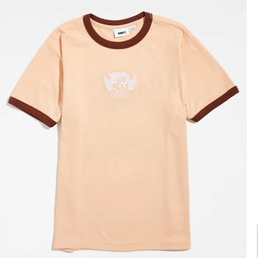 ❤️BUY 2 GET 1 FREE OBEY Angels Ringer Tee Shirt Color:Medium Orange,Size L & XL